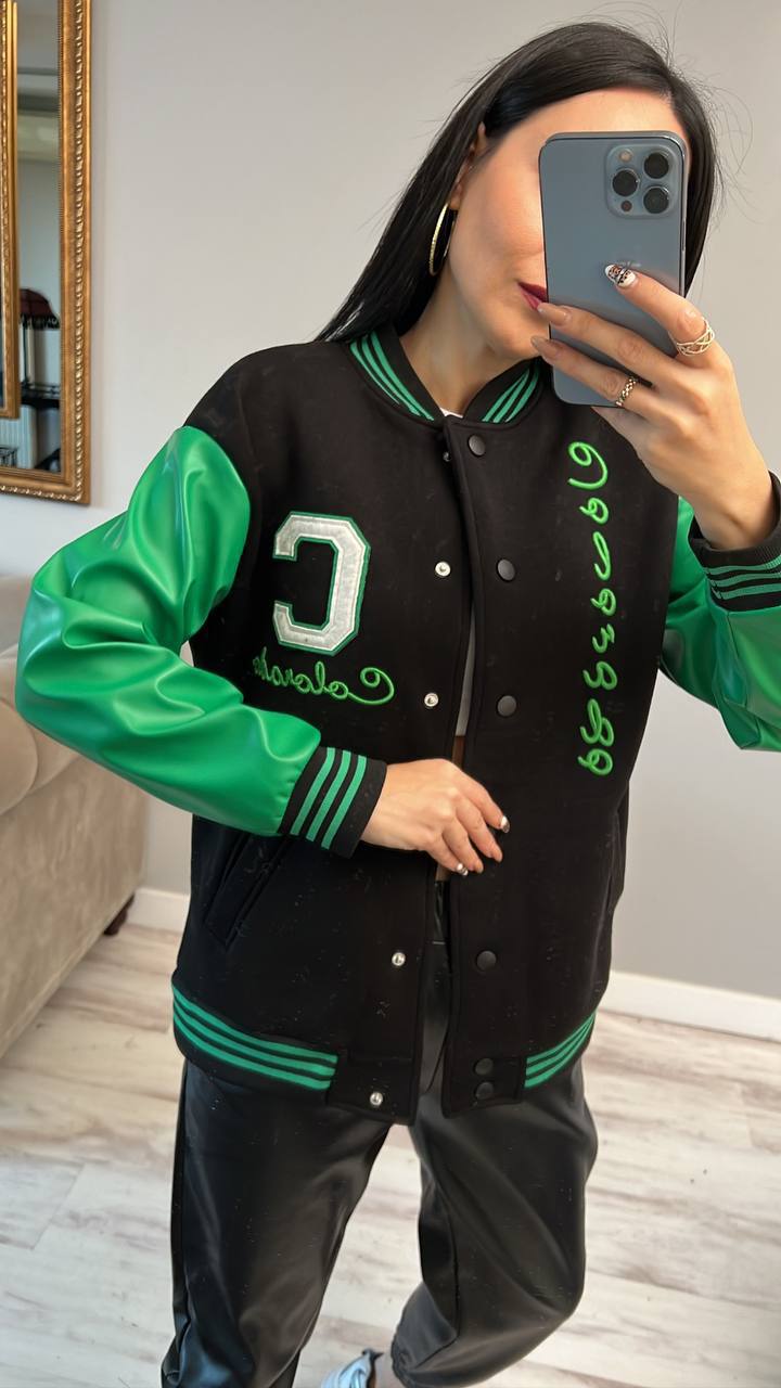 Women jacket with Leather sleeve