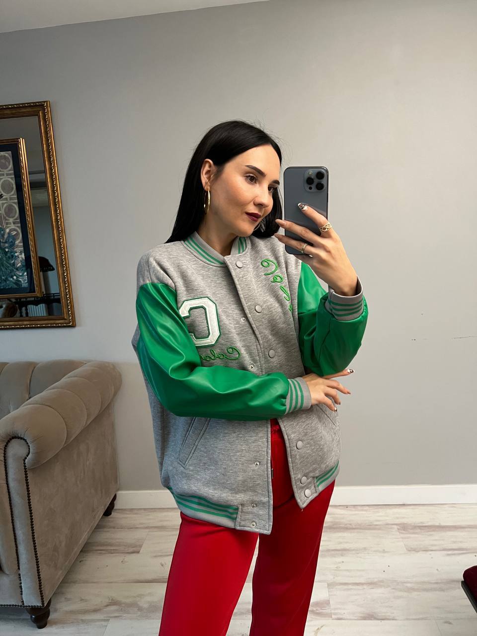 Women jacket with Leather sleeve
