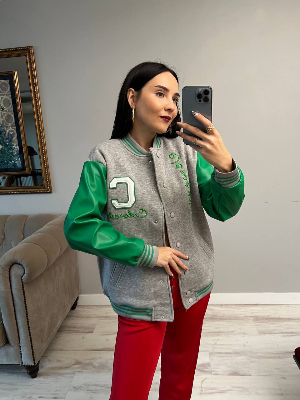 Women jacket with Leather sleeve