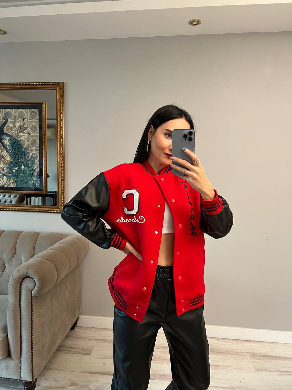 Women jacket with Leather sleeve