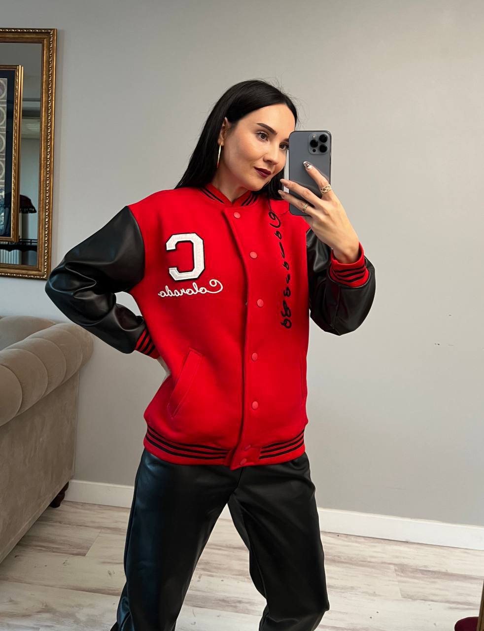 Women jacket with Leather sleeve