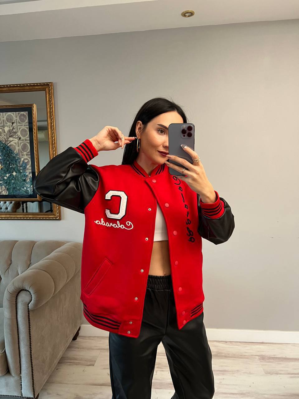Women jacket with Leather sleeve