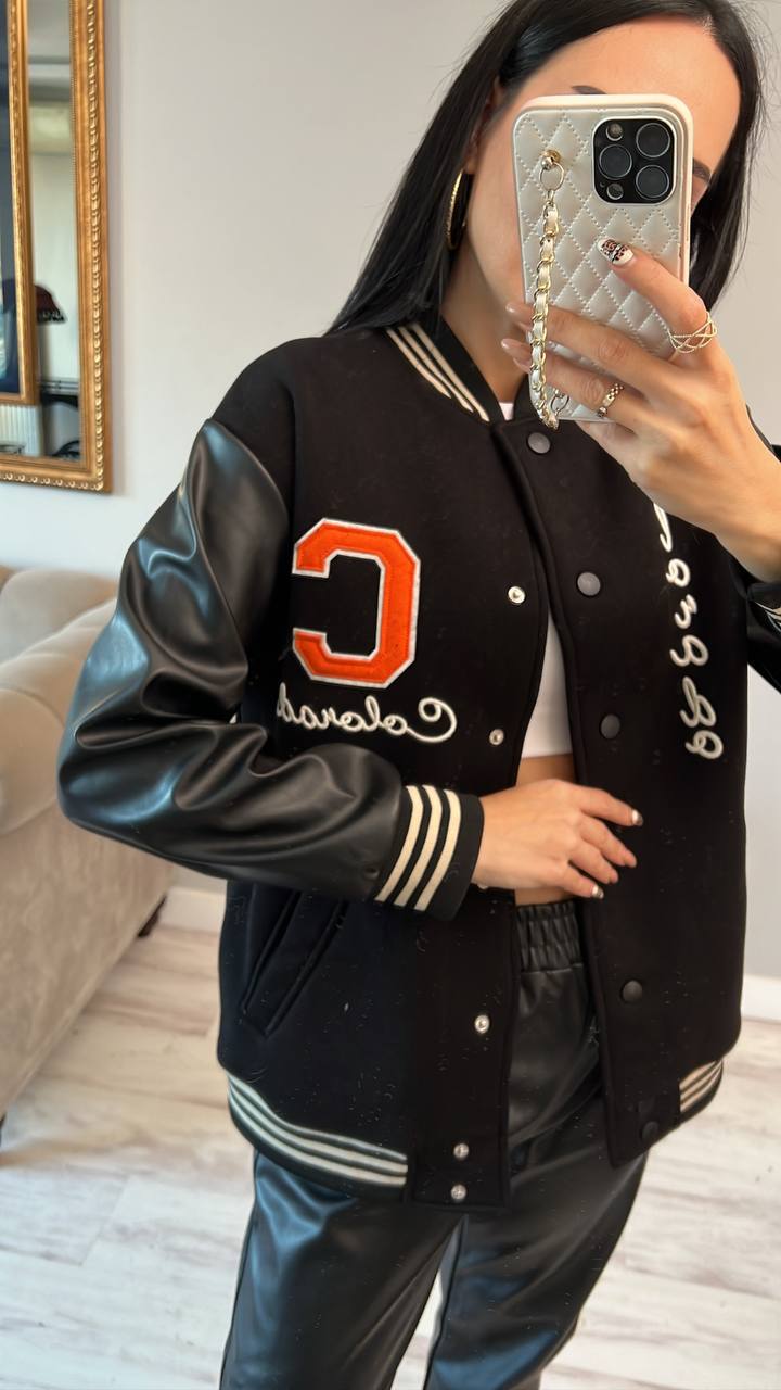 Women jacket with Leather sleeve