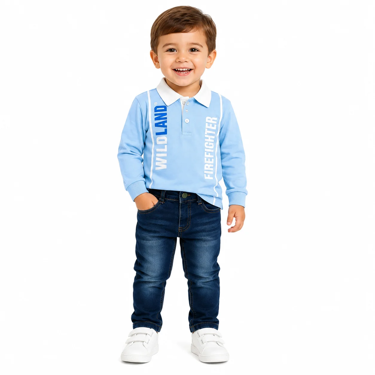 Kidex's Kids’ Polo Shirt & Denim Jeans Set Long Sleeves Cotton & Denim blue & Dark Blue
