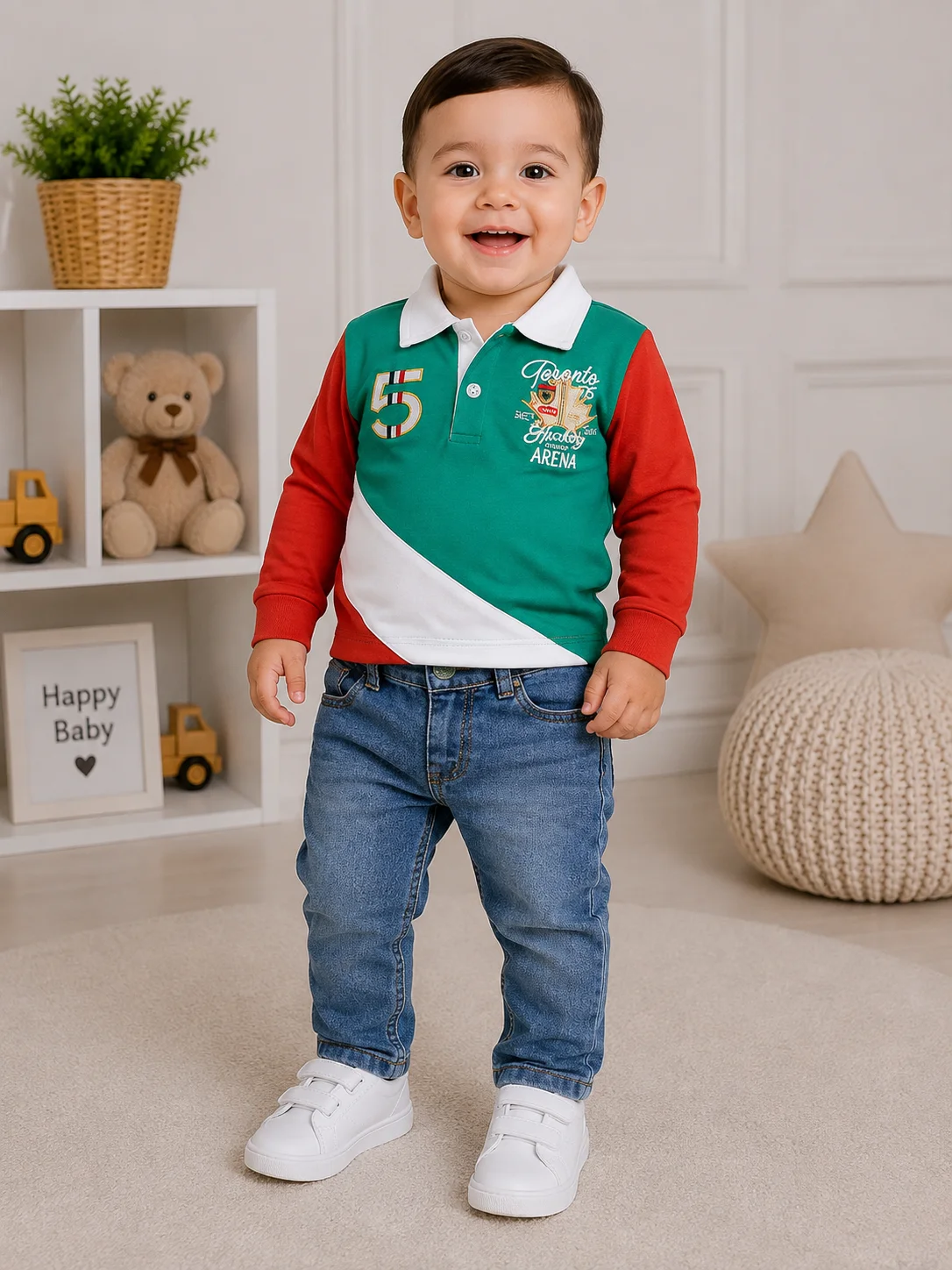 Kidex's Boys’ 2-Piece Set – Long-Sleeve Polo Shirt & Denim Jeans – green , Black & Blue color option