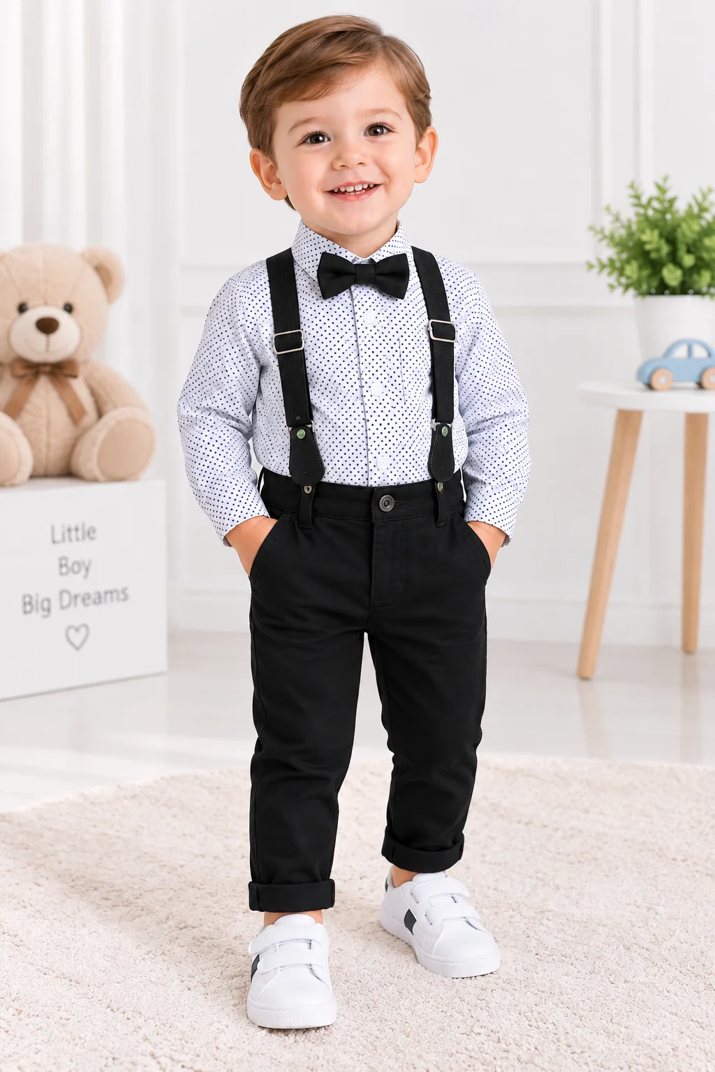 Kidex's Boys Long-Sleeve Shirt with Suspenders, Bow Tie & Pants Set – black color option