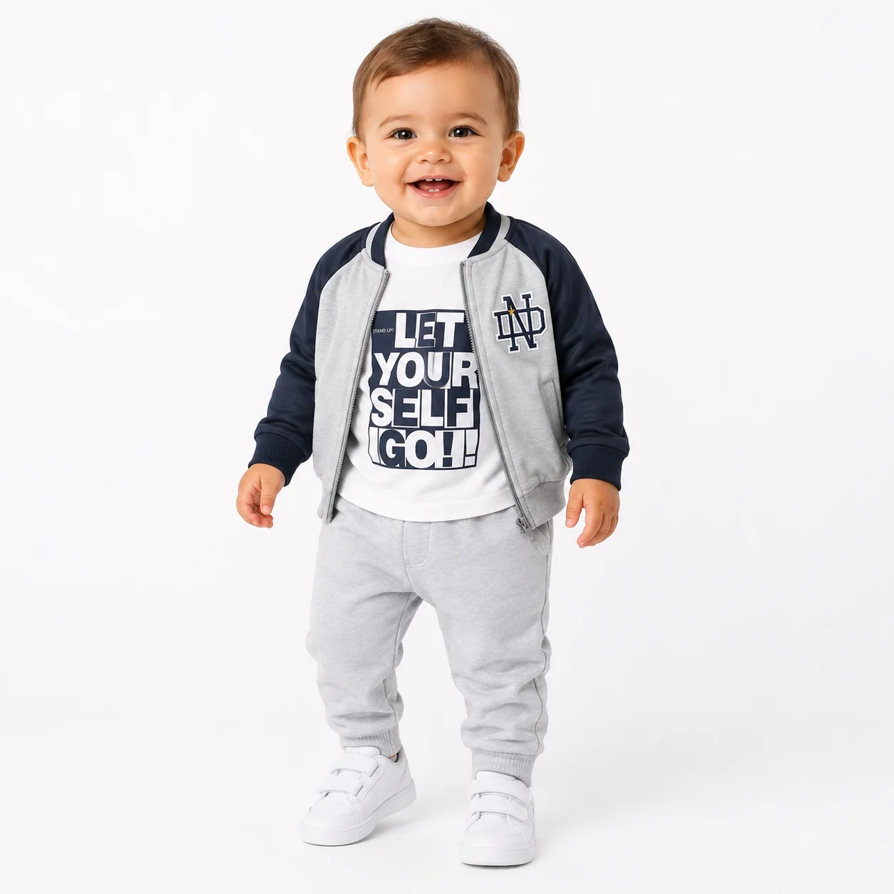 Kids’ 3-Piece Outfit Set – Zip-Up Jacket, Printed Long-Sleeve T-Shirt & Jogger Pants –Silver & White color option