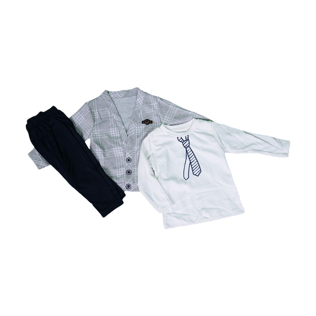 3 Piece Baby Boy Suit: Plaid Coat, T- Shirt & Trouser