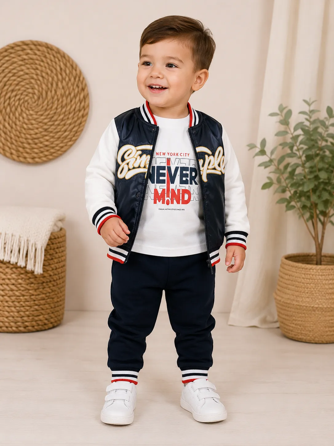 Kidex’s Boys’ 3-Piece Varsity Jacket Set – Jacket, T-Shirt & Pants – black color option