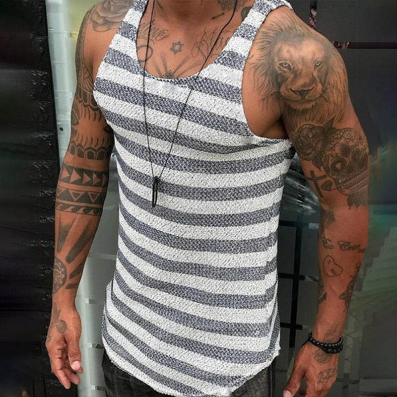 Striped Knitted Sweater Tank Tops Men