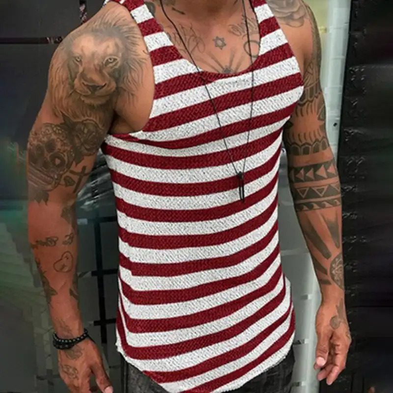 Striped Knitted Sweater Tank Tops Men