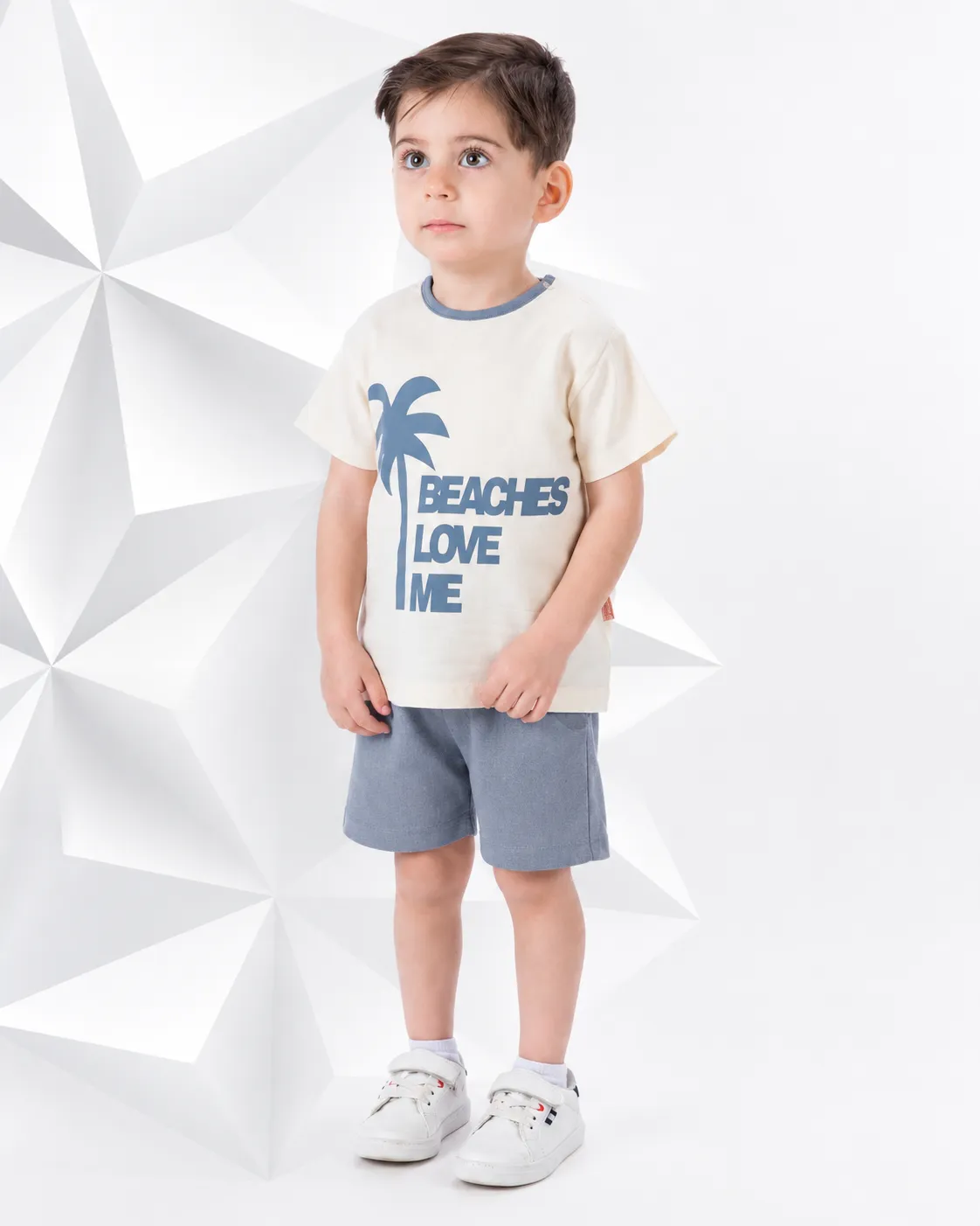 Beyaz Bebek Boys' T-Shirt & Shorts Set – Short Sleeve – 95% Cotton 5% Elastane – blue