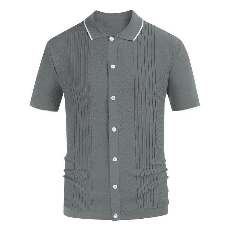 Mens Striped Shirt Button Down Casual Short Sleeve