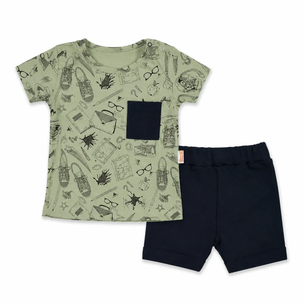Beyaz Bebek Boys' Printed T-Shirt & Shorts Set – Short Sleeve – 2 Pieces – green