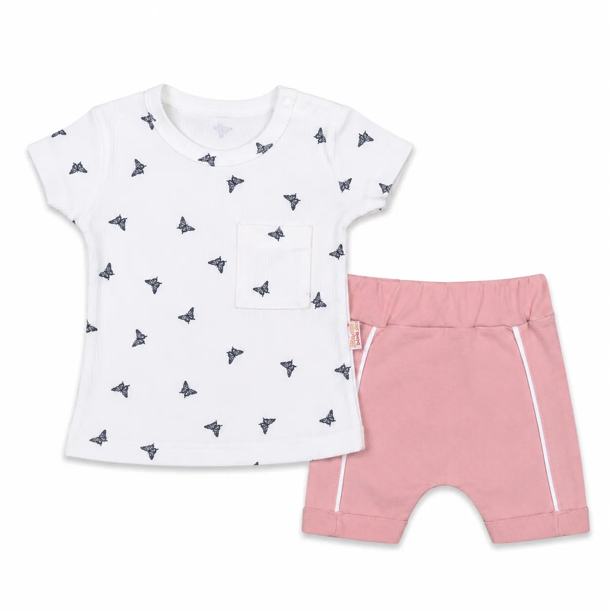 Beyaz Bebek Girls' Short Sleeve T-Shirt & Shorts Set – Butterfly Print – Ruddy Pink