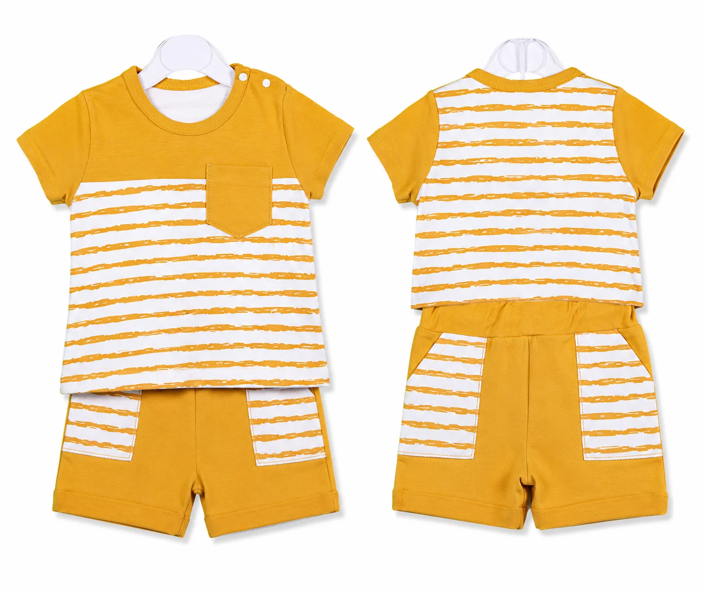 Beyaz Bebek Baby Boys' Short Sleeve T-Shirt & Shorts Set – Green & White Striped – 2 Pieces color option