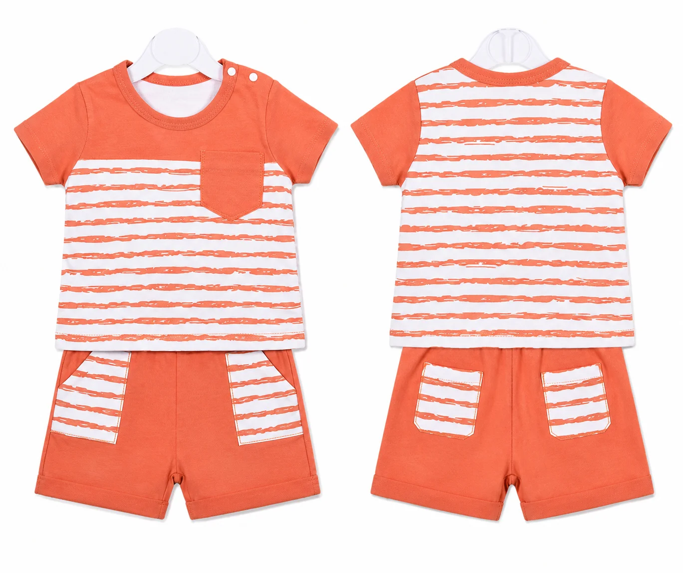 Beyaz Bebek Baby Boys' Short Sleeve T-Shirt & Shorts Set – orange & White Striped – 2 Pieces color option