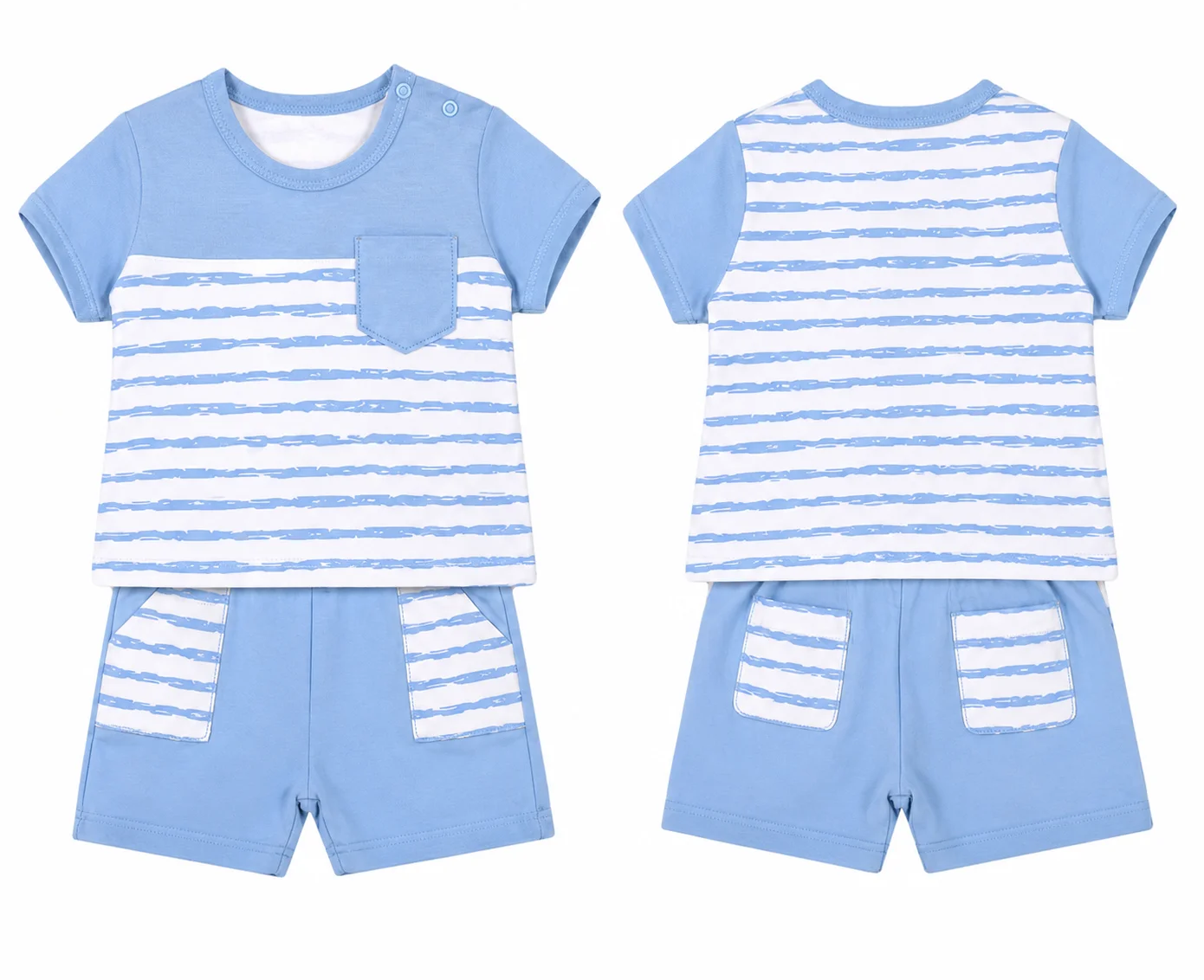 Beyaz Bebek Baby Boys' Short Sleeve T-Shirt & Shorts Set – blue & White Striped – 2 Pieces color option