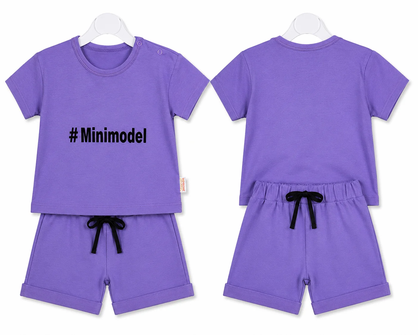 Beyaz Bebek Baby Short Sleeve T-Shirt & Shorts Set – "#Minimodel" Print – purple – 2 Pieces color option