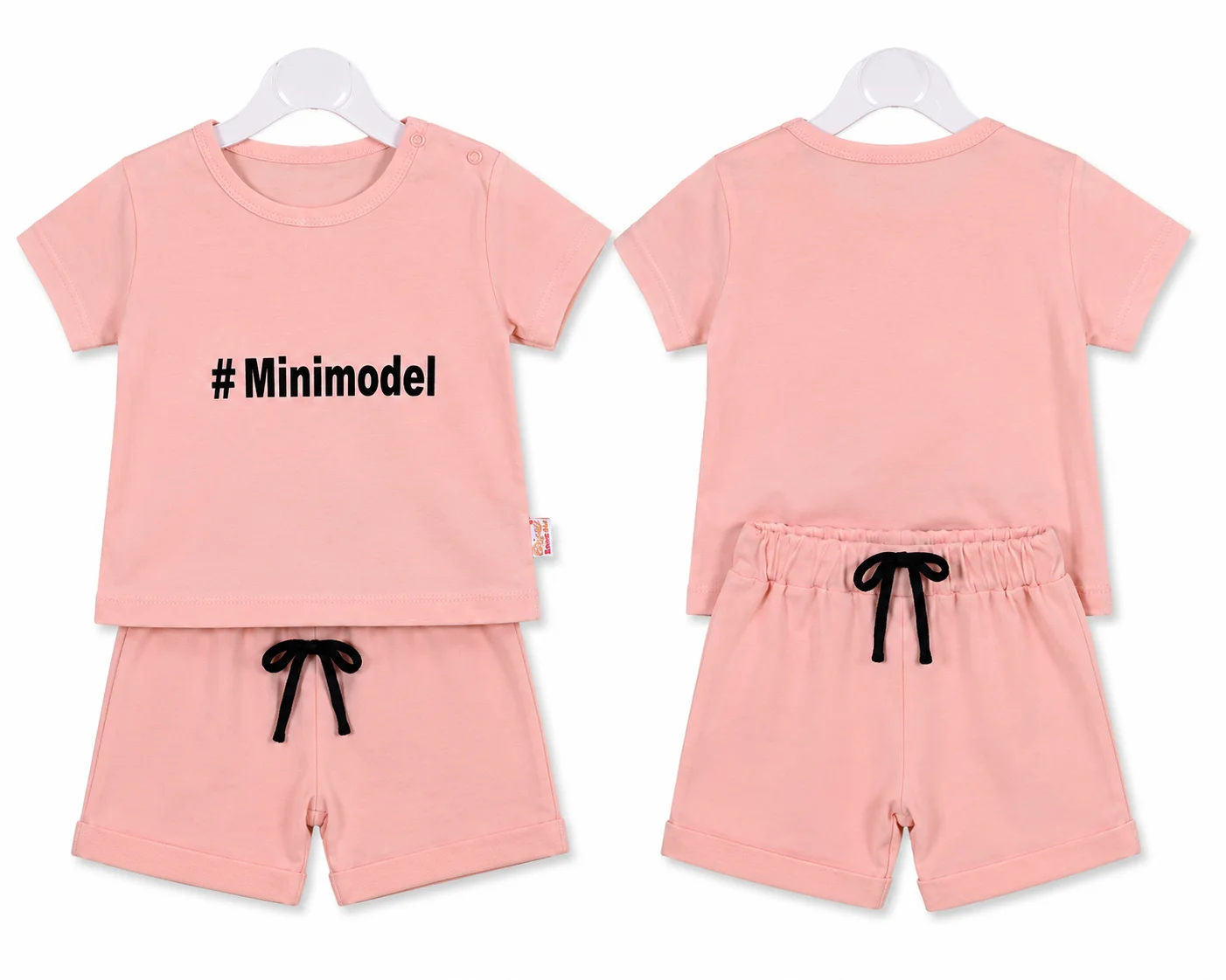 Beyaz Bebek Baby Short Sleeve T-Shirt & Shorts Set – "#Minimodel" Print – pink – 2 Pieces color option