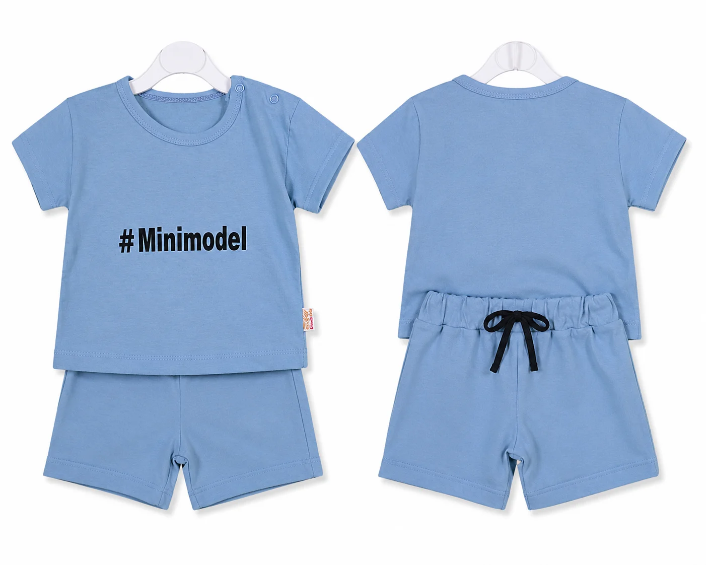 Beyaz Bebek Baby Short Sleeve T-Shirt & Shorts Set – "#Minimodel" Print – blue – 2 Pieces color option