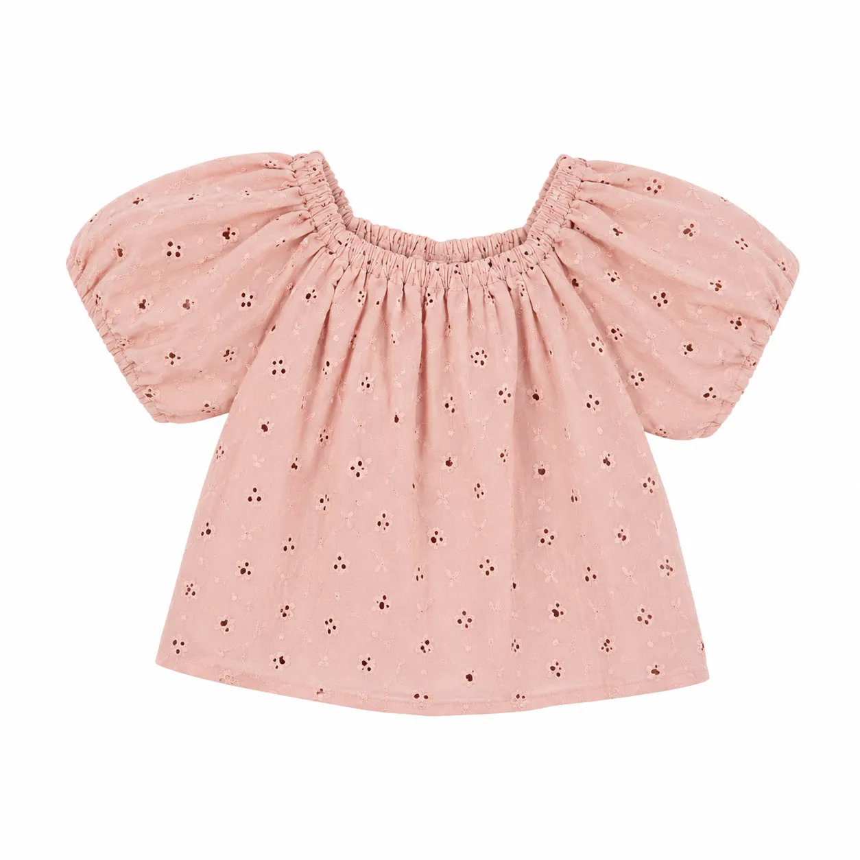 DMB Girls Embroidered Puff Sleeve Blouse – Elastic Off-Shoulder Neckline –peach orange color option