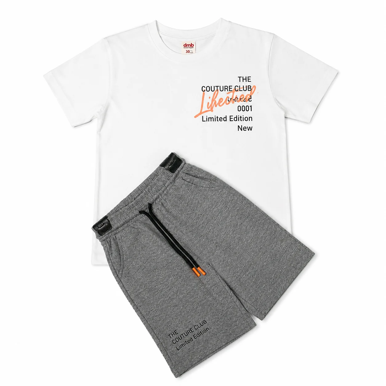 DMB Boys T-Shirt & Shorts Set – Short Sleeve – 2 Pieces – White/Grey color option