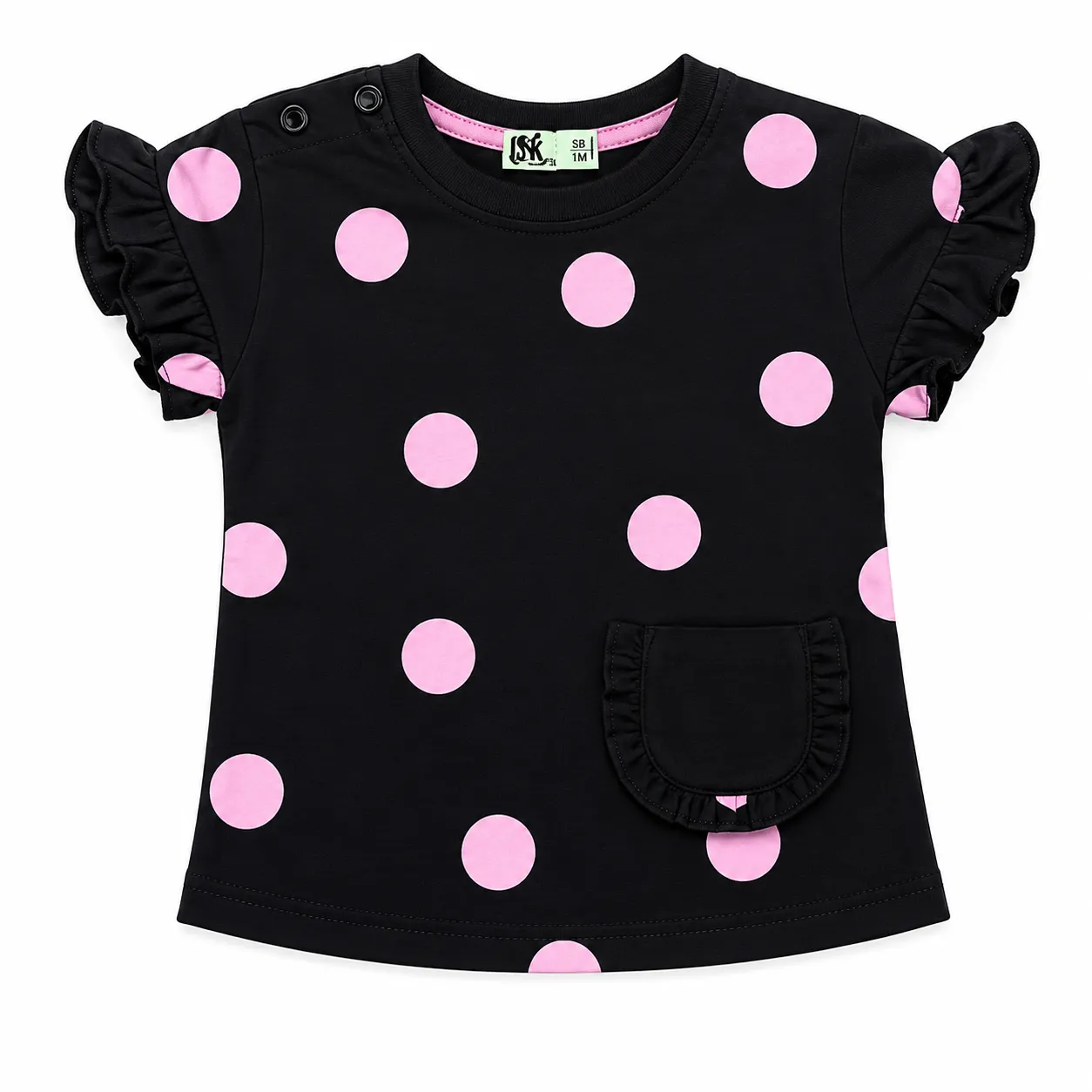 Tuffy Girls Polka Dot T-Shirt – Soft Cotton – Short Sleeve –Black & Pink color option
