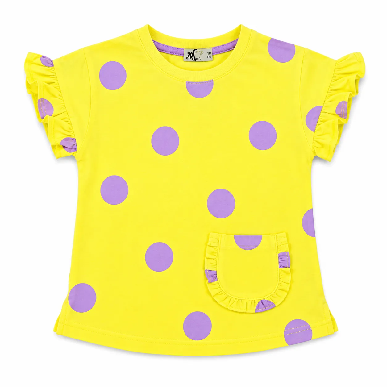 Tuffy Girls Polka Dot T-Shirt – Soft Cotton – Short Sleeve – Neon Yellow & Purple color option