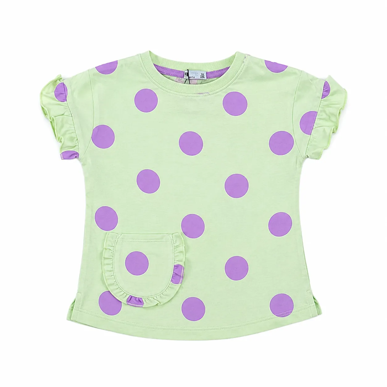 Tuffy Girls Polka Dot T-Shirt – Soft Cotton – Short Sleeve – Mint Green & Purple image 1