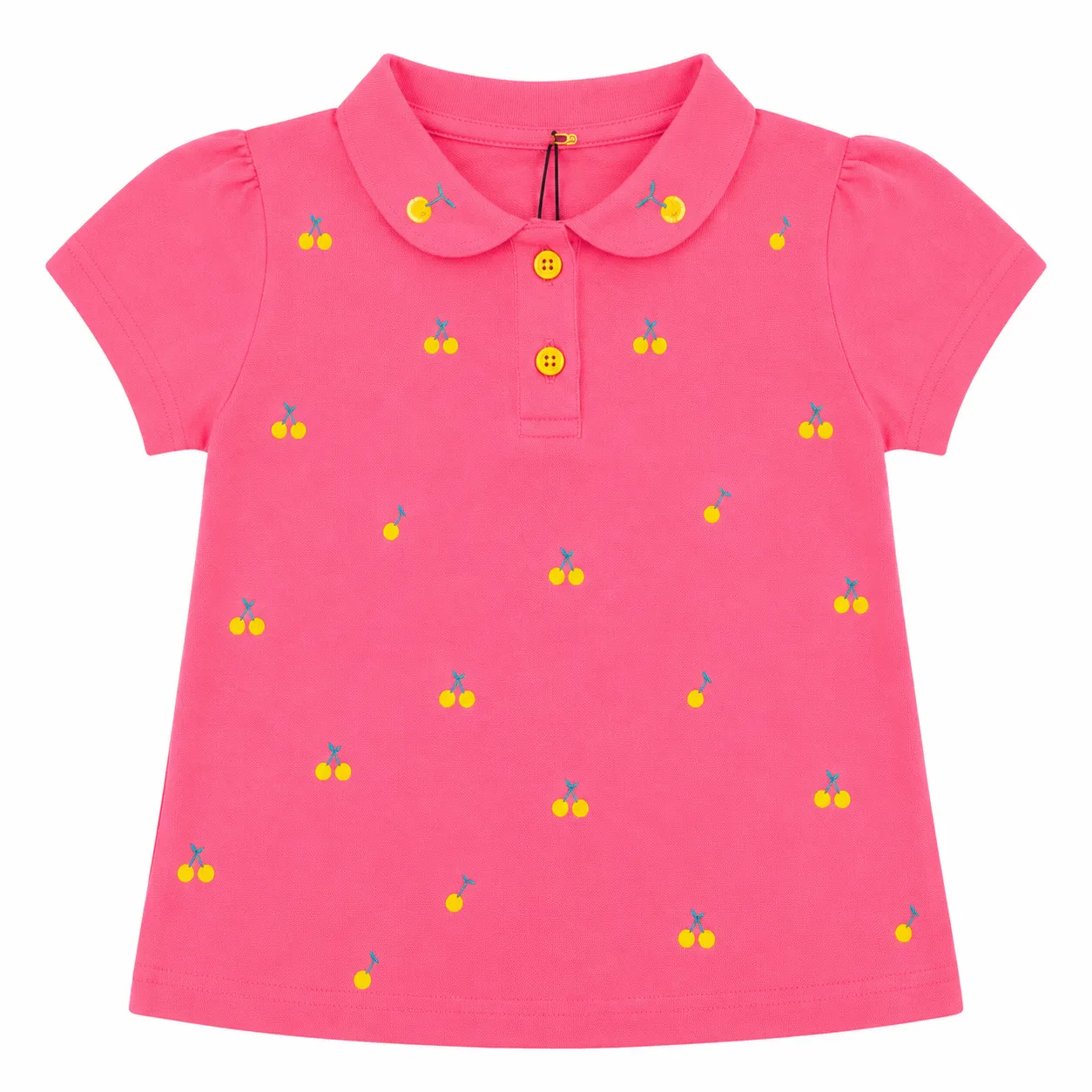 TUFFY Girls Polo T-Shirt – Cherry Print Short Sleeve Cotton Top –Pink color option