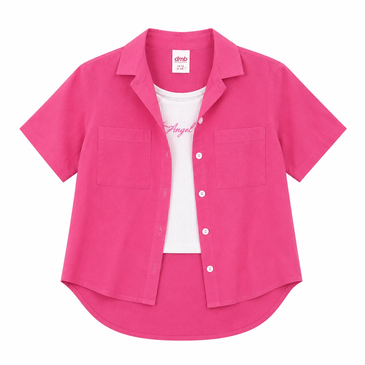 DMB Girls 2-Piece Summer Set – Short Sleeve Button-Up Shirt & Ribbed Tank Top – pink color option
