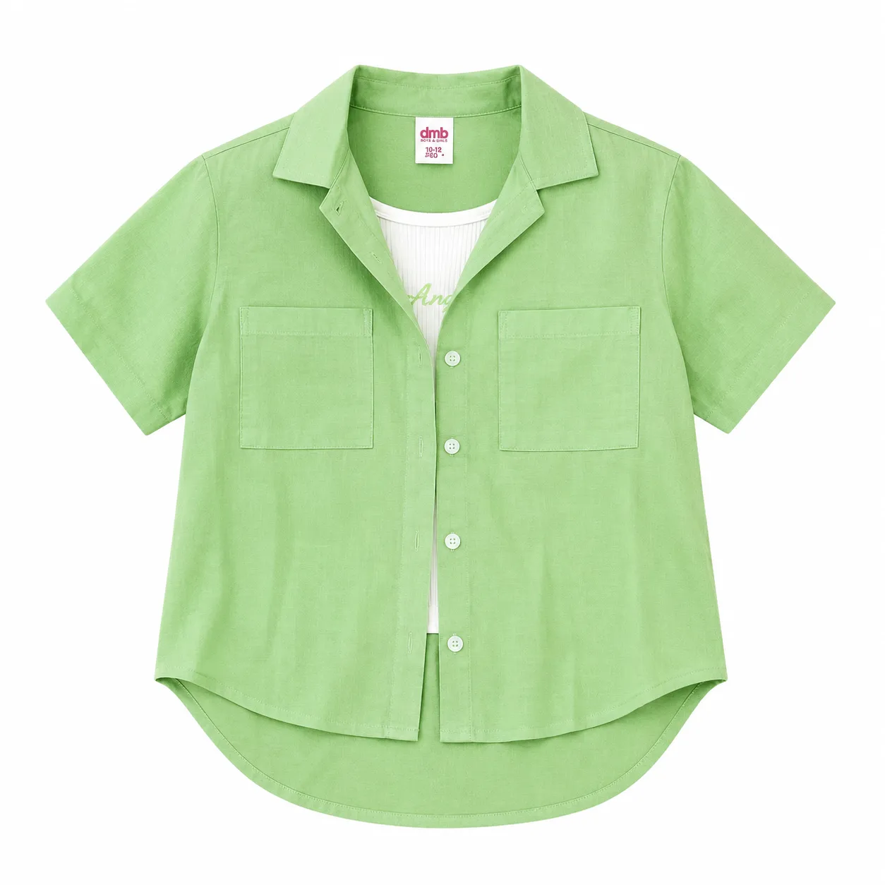 DMB Girls 2-Piece Summer Set – Short Sleeve Button-Up Shirt & Ribbed Tank Top –green color option