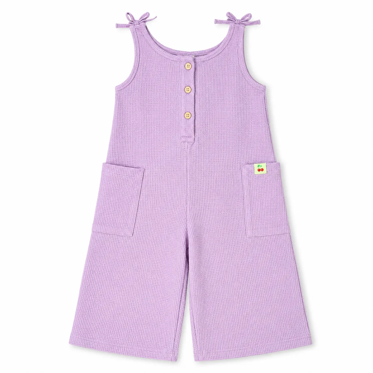 Tuffy Kids Sleeveless Jumpsuit – Textured Wide-Leg Romper – Light Purple color option