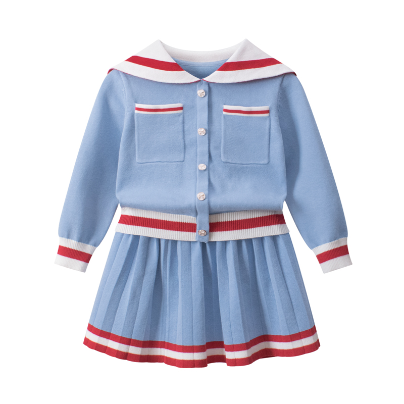Girls Collar Top Combo Skirt Sets