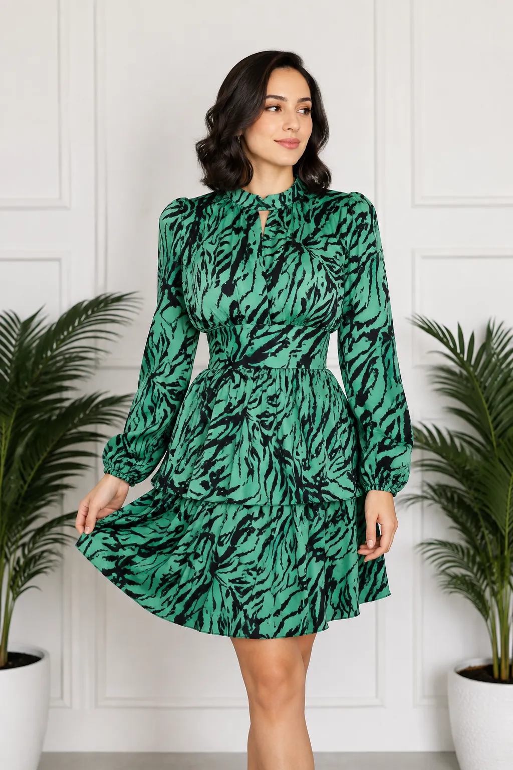 Park Karon Women's Dress Long Sleeve Animal Print Green color option