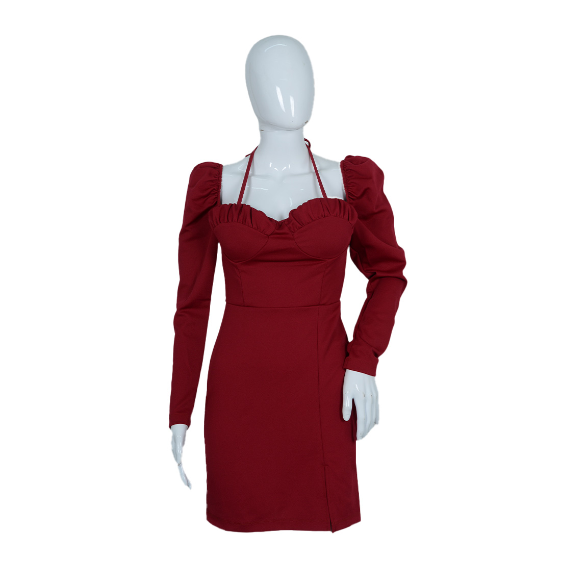 Women's Long Puff Sleeve Mini Bodycon Dress