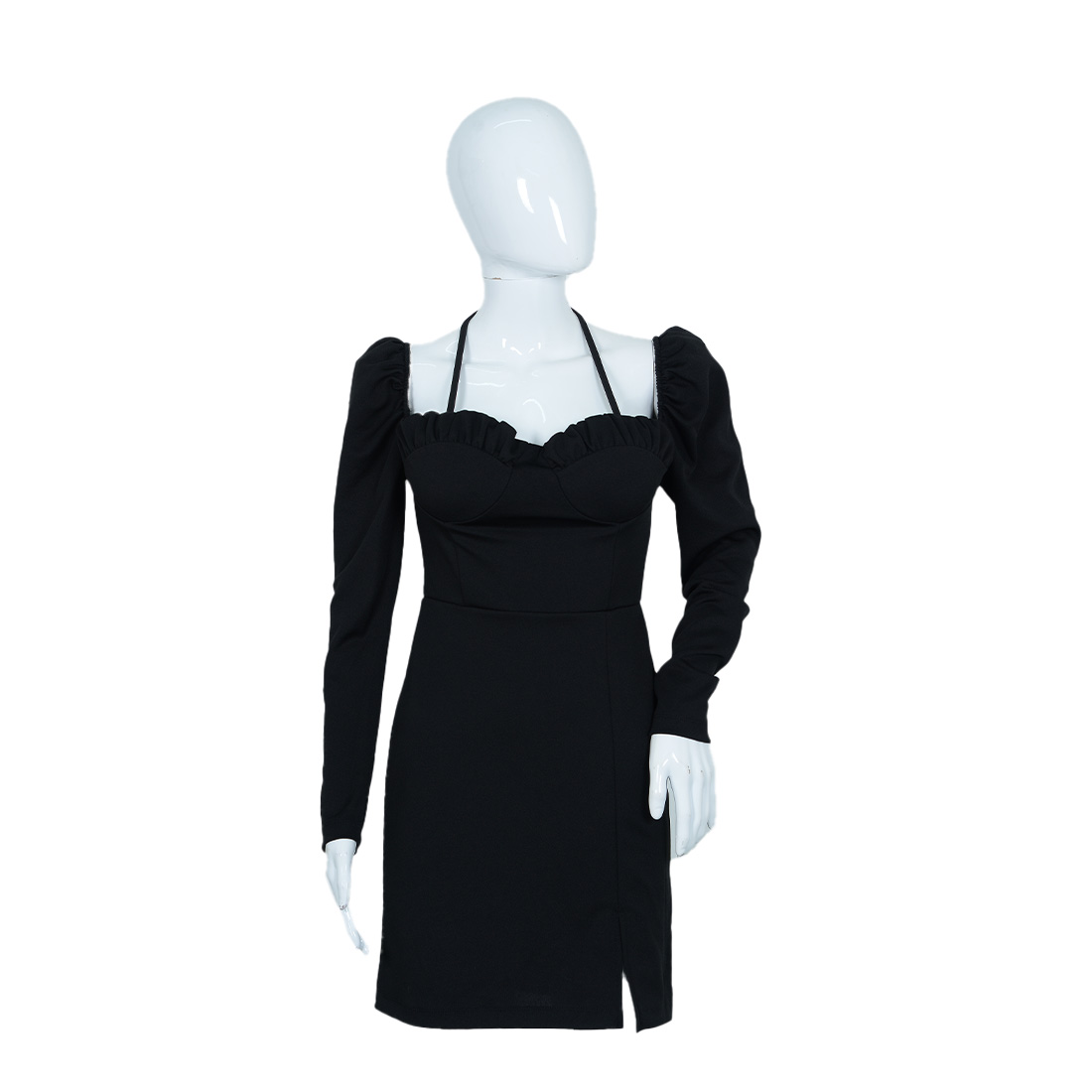 Women's Long Puff Sleeve Mini Bodycon Dress