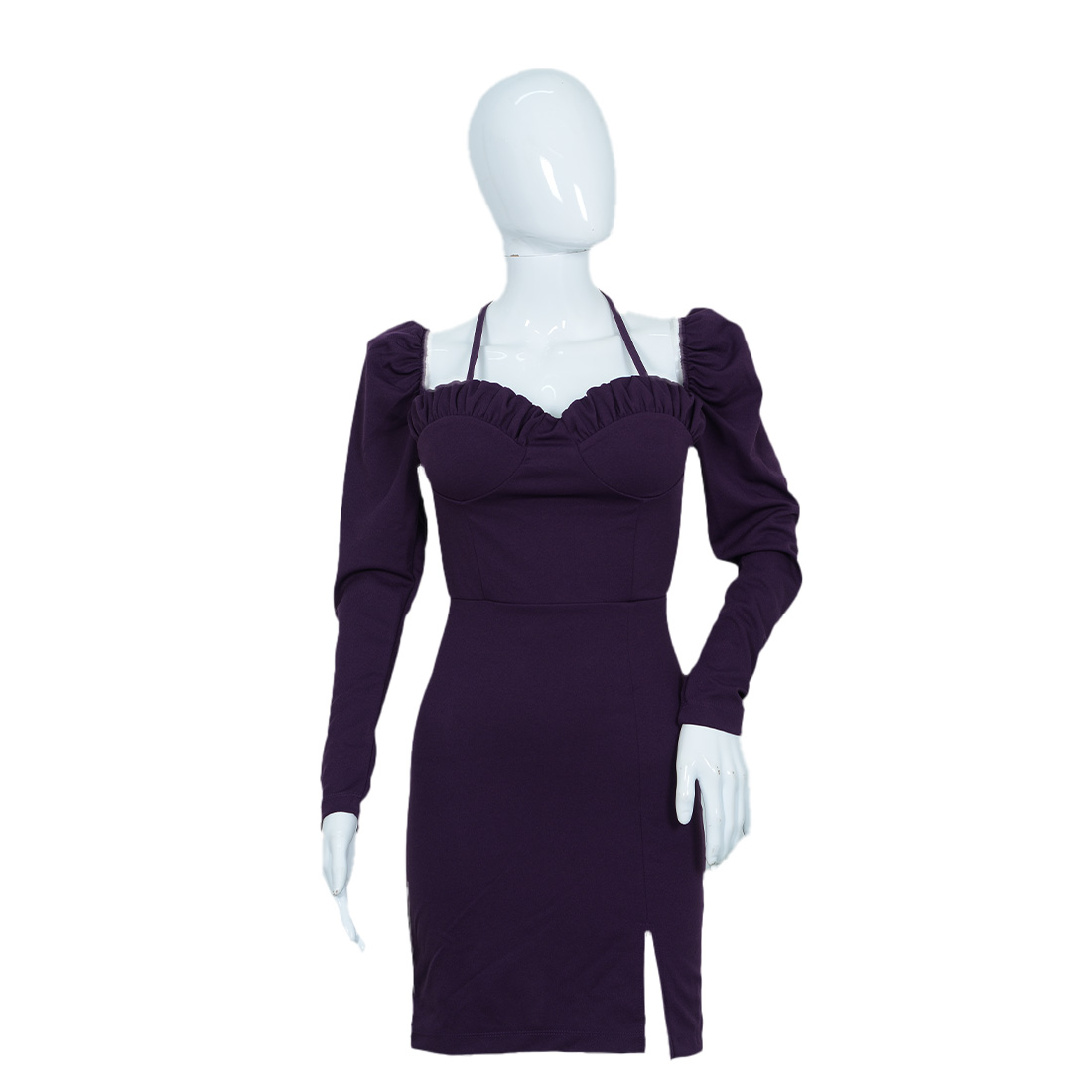 Women's Long Puff Sleeve Mini Bodycon Dress