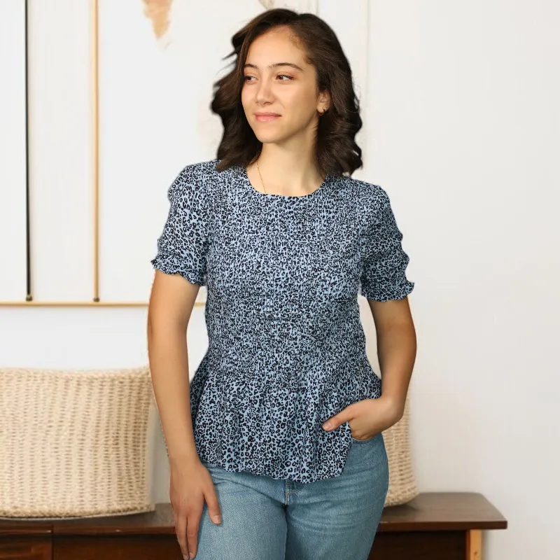 Women's Short Sleeve Tiger Print Blouse