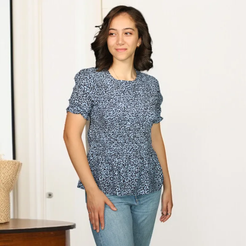 Women's Short Sleeve Tiger Print Blouse