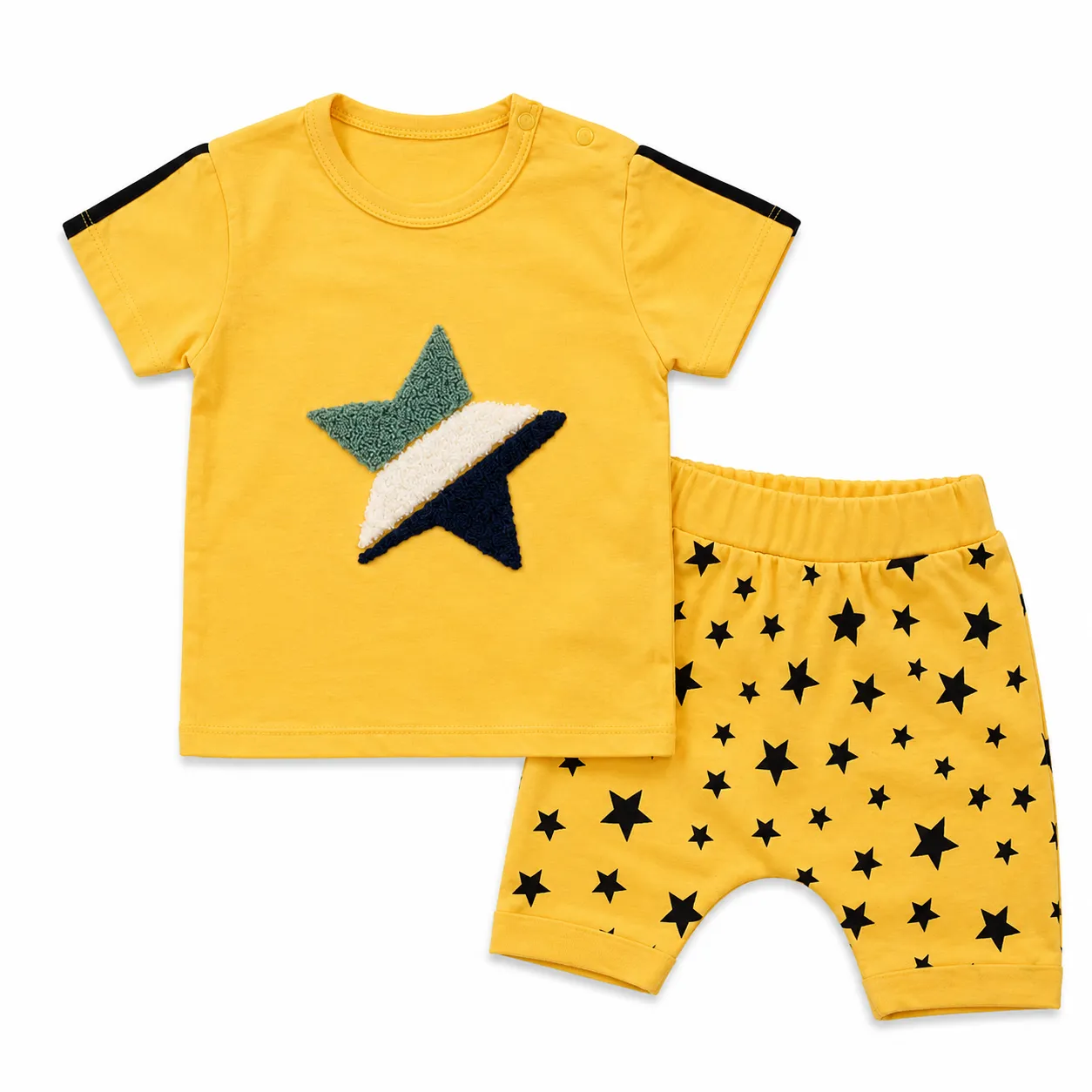 Beyaz Bebek Boys' T-Shirt & Shorts Set – Star Print – Short Sleeve – Yellow – 2 Pieces