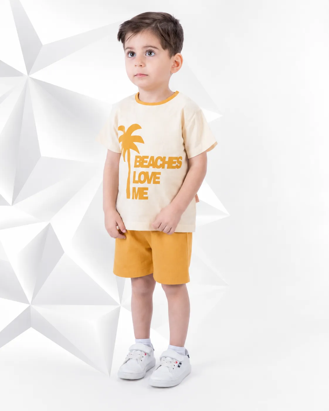 Beyaz Bebek Boys' T-Shirt & Shorts Set – Short Sleeve – 95% Cotton 5% Elastane – Yellow color option