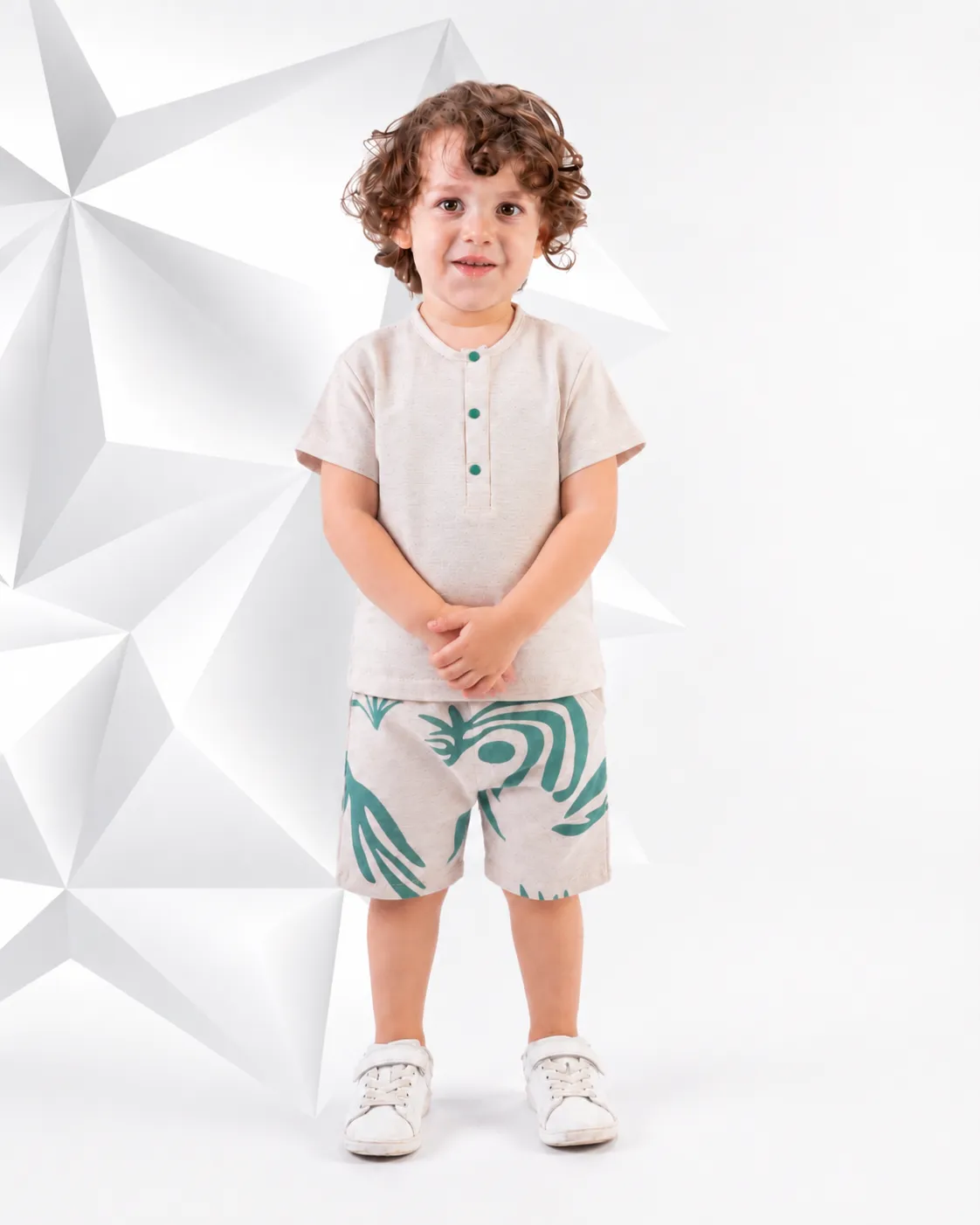 Beyaz Bebek Boys' T-Shirt & Shorts Set – Short Sleeve – 95% Cotton 5% Elastane – Green