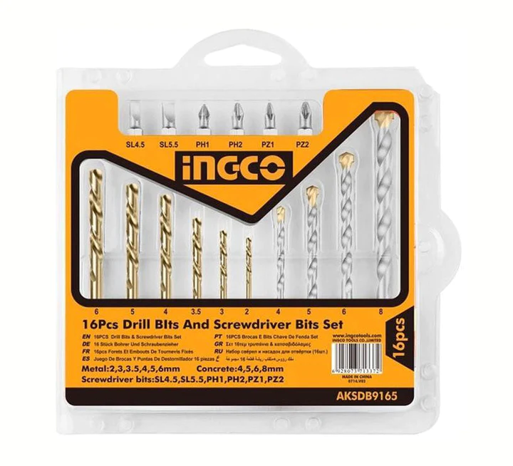 INGCO 16PCS drill bits & setscrewdriver bits set