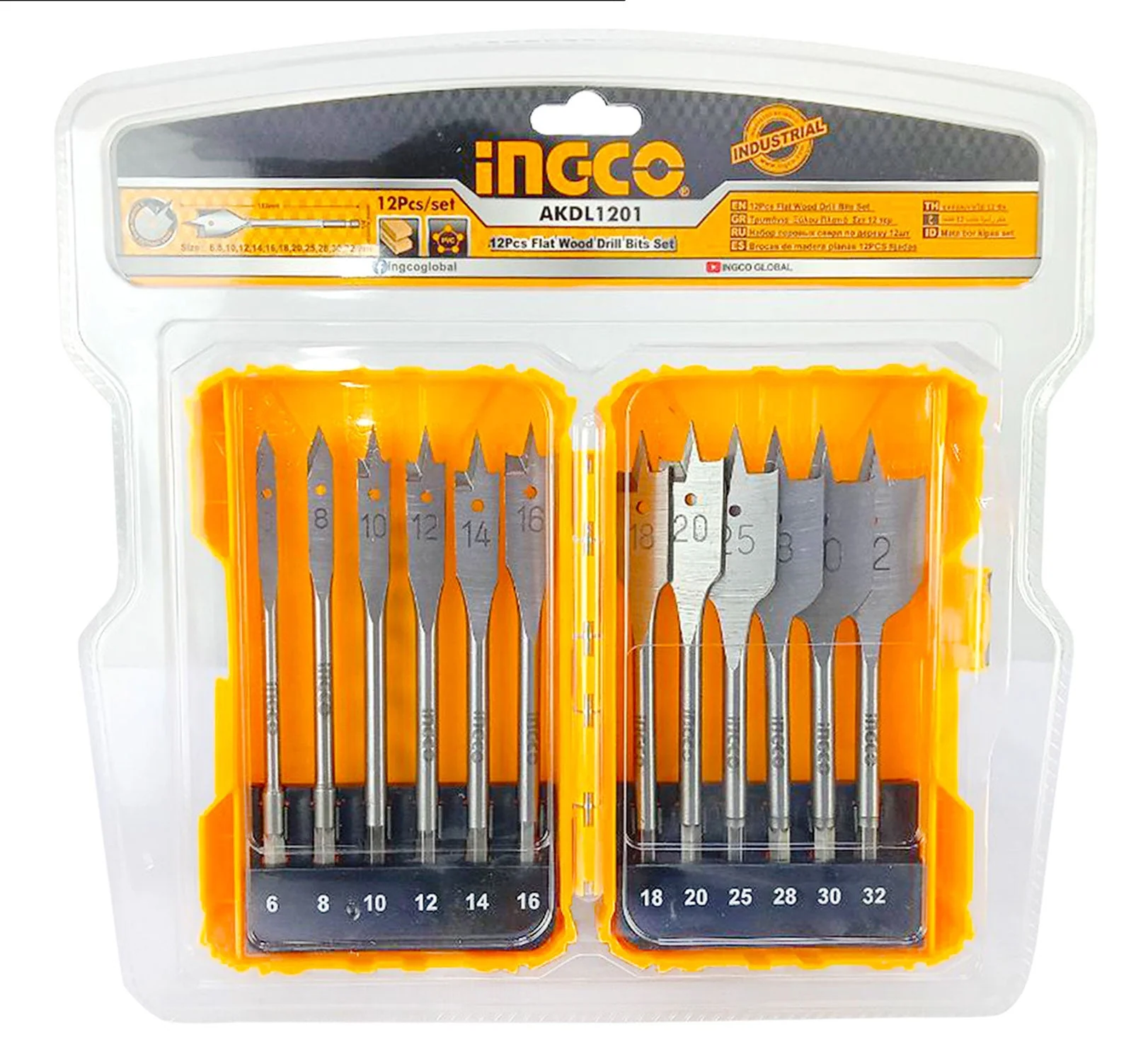 INGCO 12PCS flat wood drill bits set