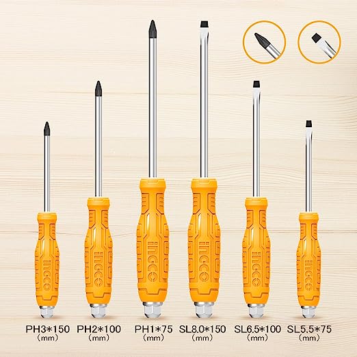 Ingco 6Pcs go-through screwdriver set.