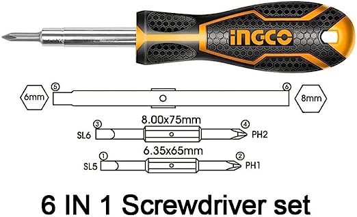 Ingco AKISD0608 6 IN 1 Screwdriver Set