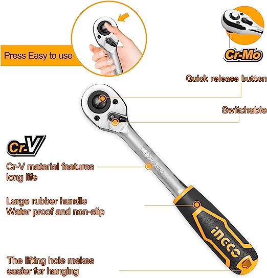 Ingco Socket Quick Release Ratchet Wrench Tool Set (1/2in)