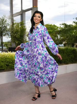 Women's Lilac Floral Midi Dress